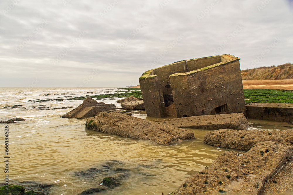 World war two defences near bawdsey that have fallen into the sea due to coastal erosion.