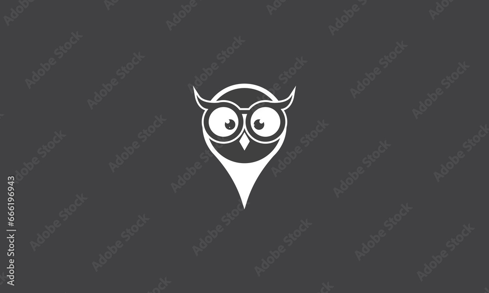 Simple Modern minimalist Owl Pin Logo icon vector on black background