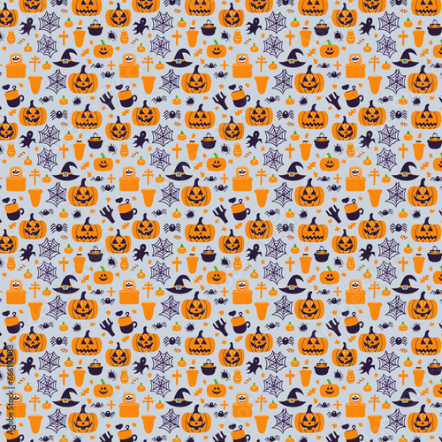 Halloween seamless vector pattern. Concept for children textile print, wallpaper, holiday decor.