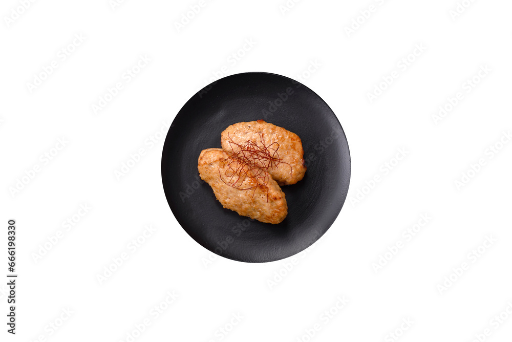 Delicious fried cutlets or meatballs with salt, spices and herbs Delicious fried cutlets or meatballs with salt, spices and herbs