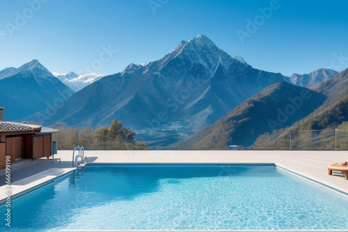 Modern house and pool on the hill