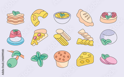 Italian food vector illustrations - vector illustrations. Italian food icons concept isolated. flat drawing