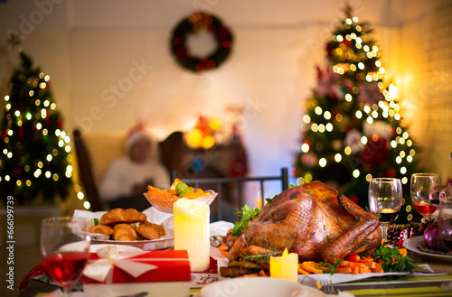 Food on the Christmas party table at home
