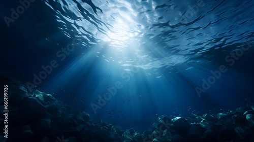 Sunlit Depths: Tranquil Underwater Expanse with Dynamic Play of Light and Shadows