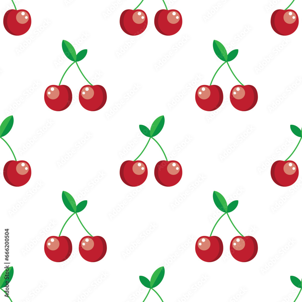 Red cherry seamless pattern on white background. Vector illustration. Red cherry seamless pattern on white background. Vector illustration.