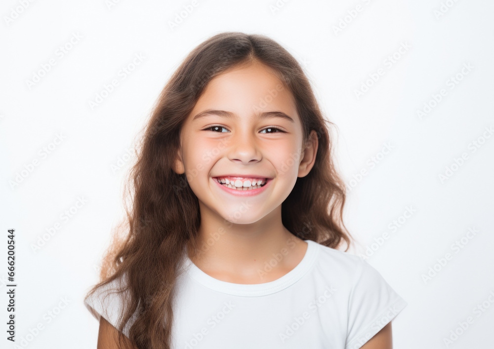 Caucasian girl smiling isolated on white background. AI generative. Caucasian girl smiling isolated on white background. AI generative.