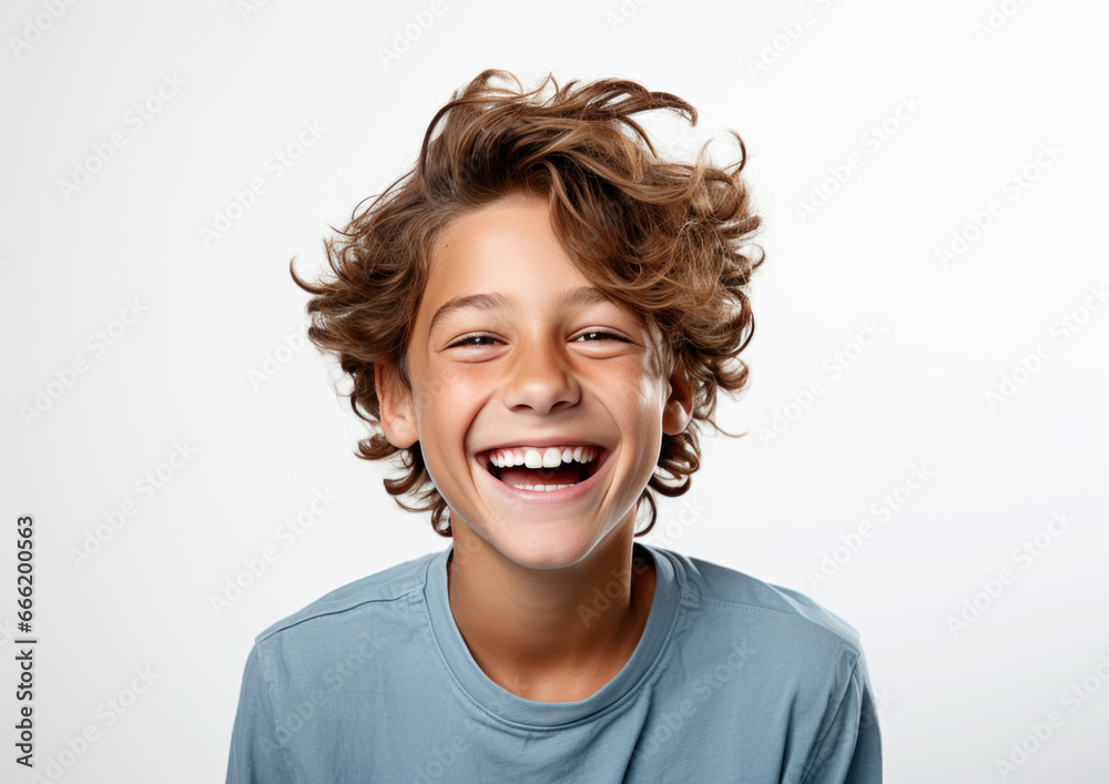Caucasian boy smiling isolated on white background. AI generative. Caucasian boy smiling isolated on white background. AI generative.