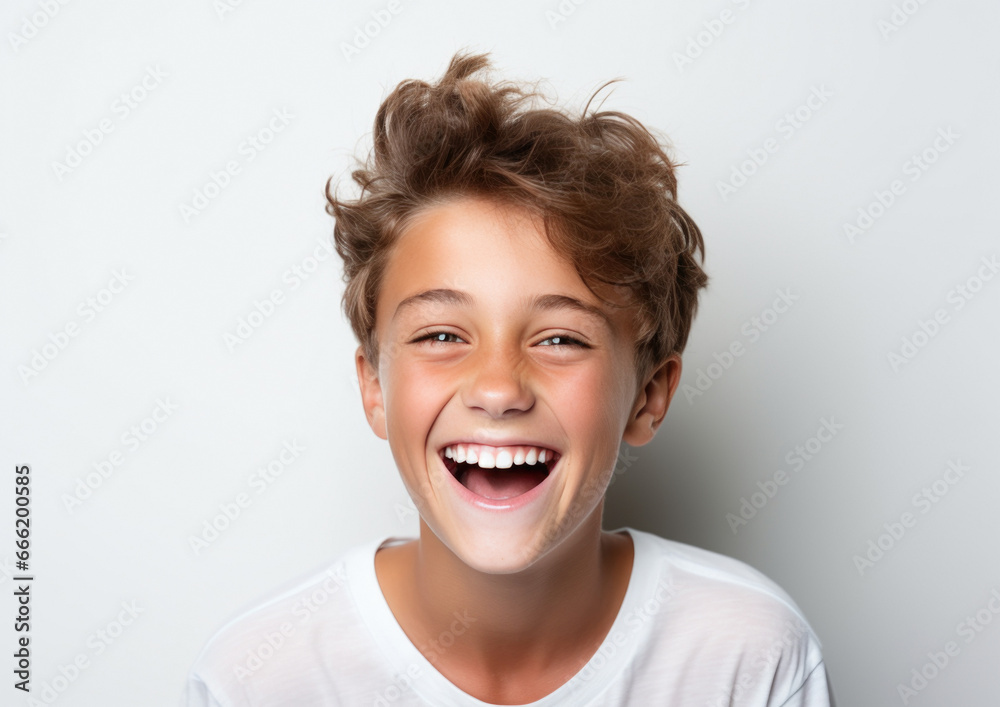 Caucasian boy smiling isolated on white background. AI generative. Caucasian boy smiling isolated on white background. AI generative.