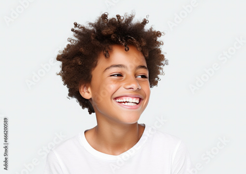 african american boy smiling isolated on white background. AI generative.