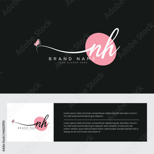 NH N H initial letter handwriting and signature logo, beauty, butterfly vector photo