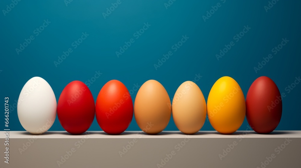 Colored Easter eggs on a blue background. 3D illustration. Colored Easter eggs on a blue background. 3D illustration.