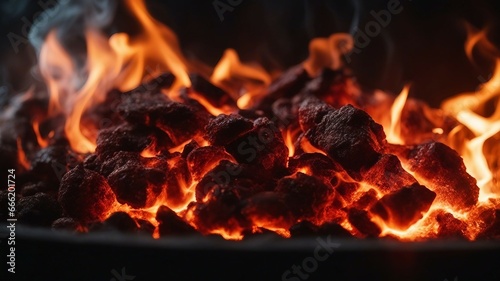 fire in the fireplace A blazing inferno with a dark contrast and a smoky texture 