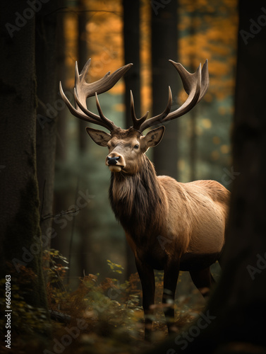 Big elk in the forest illustrated using generative Ai © Grego