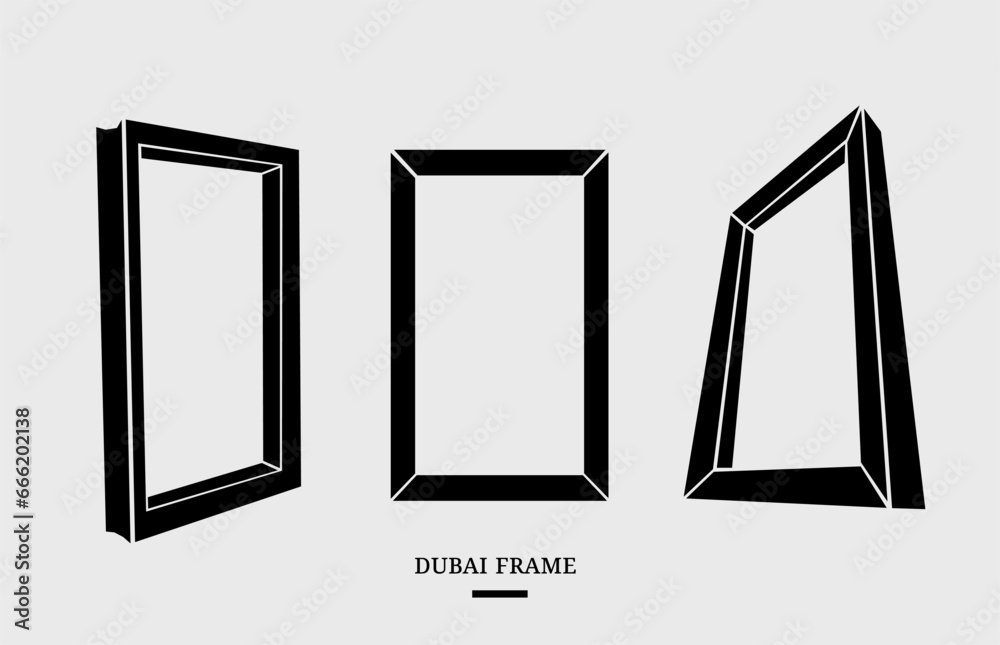 Dubai frame vector silhouette with three different angles. Dubai frame vector silhouette with three different angles.
