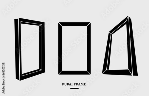 Dubai frame vector silhouette with three different angles.