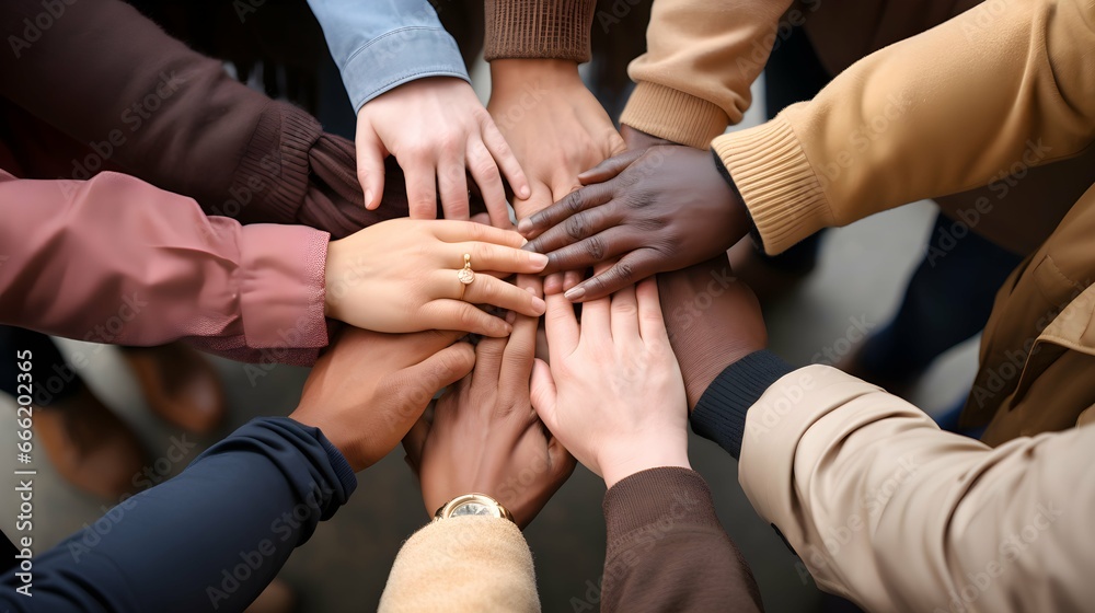 A close-up image of a diverse group of hands joined together, symbolizing teamwork, unity, and collaboration across different backgrounds. A close-up image of a diverse group of hands joined together, symbolizing teamwork, unity, and collaboration across different backgrounds.