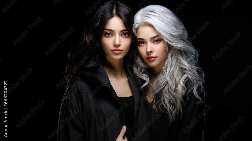 Portrait of two women blonde and brunette. Portrait of two women blonde and brunette.