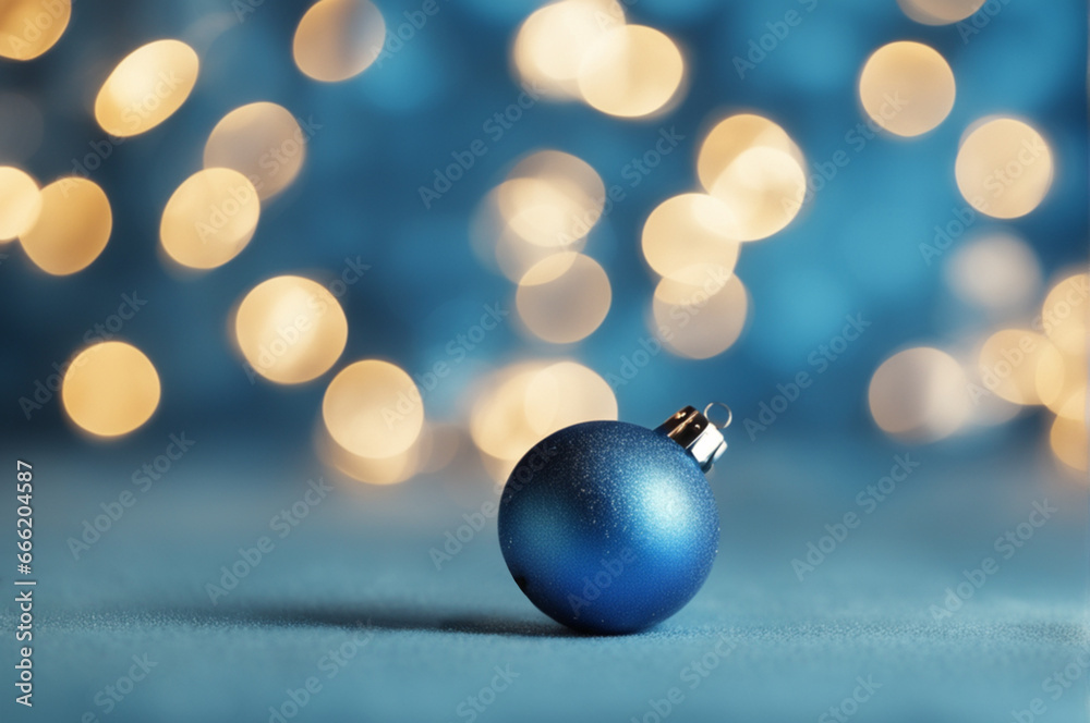 Christmas background. Coloful Christmas toys of de-focused lights. Space for text. Blue background. Generative AI illustration Christmas background. Coloful Christmas toys of de-focused lights. Space for text. Blue background. Generative AI illustration