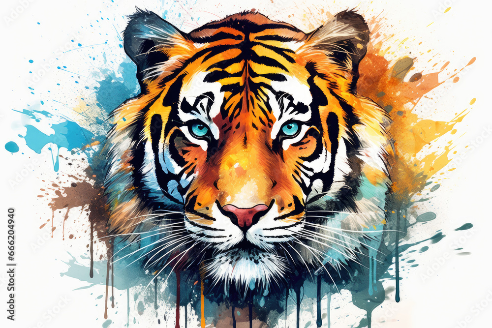 Naklejka premium Tiger head watercolor illustration style