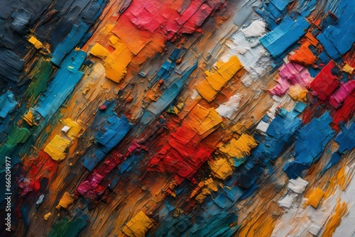 An Up-Close Exploration of Colorful, Textured Artistry with Oil Brushstrokes and Palette Knife on Canvas. photo
