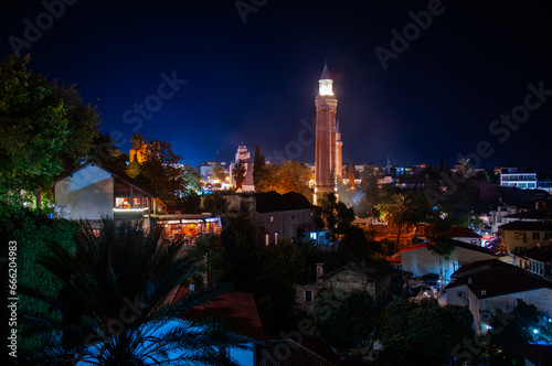 Antalya Yivli Minaret, night lights.