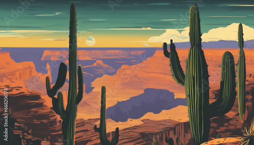 Saguaro Sunset: Majestic Desert Canyon Digital Landscape