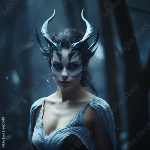 Wood nymph with horns in a dark mood