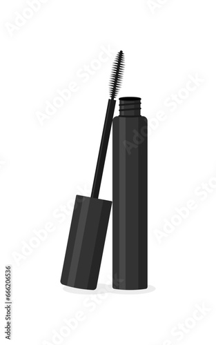 Mascara and brush flat vector illustration isolated on white background