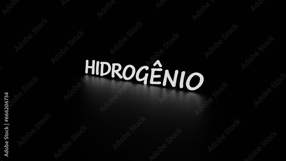 3D representation of the name hydogenio in a dark environment on a reflective background 3D representation of the name hydogenio in a dark environment on a reflective background