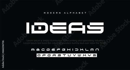 IDEAS Modern abstract digital alphabet font. Minimal technology typography, Creative urban sport fashion futuristic font and with numbers. vector illustration