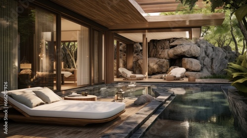 Luxury villa designed as a wellness retreat, including spa rooms, meditation gardens, and health focused amenities