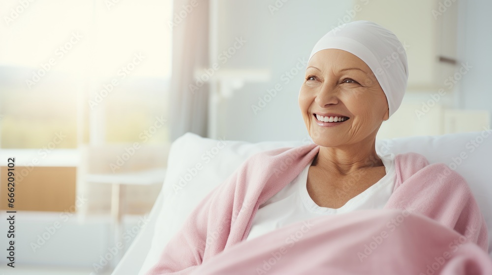 Portrait of an optimistic woman with cancer in the hospital Portrait of an optimistic woman with cancer in the hospital