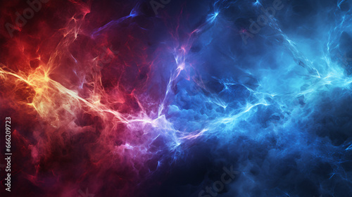 A fiery/icy fractal lightning design with a plasma-empowered backdrop serves as a gaming screen. photo