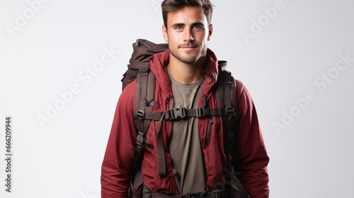 Hikers, captured against a pristine white background, stood as the focus of the photograph. Their rugged gear and outdoor attire were juxtaposed against the clean simplicity of the white canvas, photo