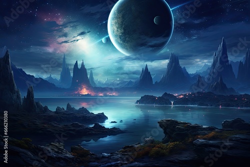 Space landscape with planets and stars 