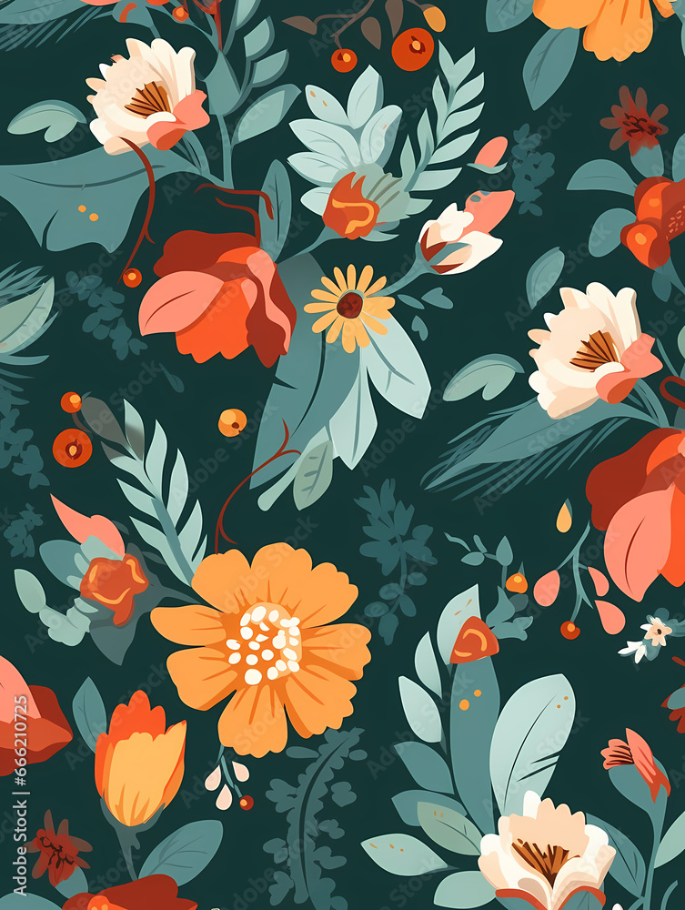 Fototapeta premium Cyan floral pattern PPT background poster wallpaper web page