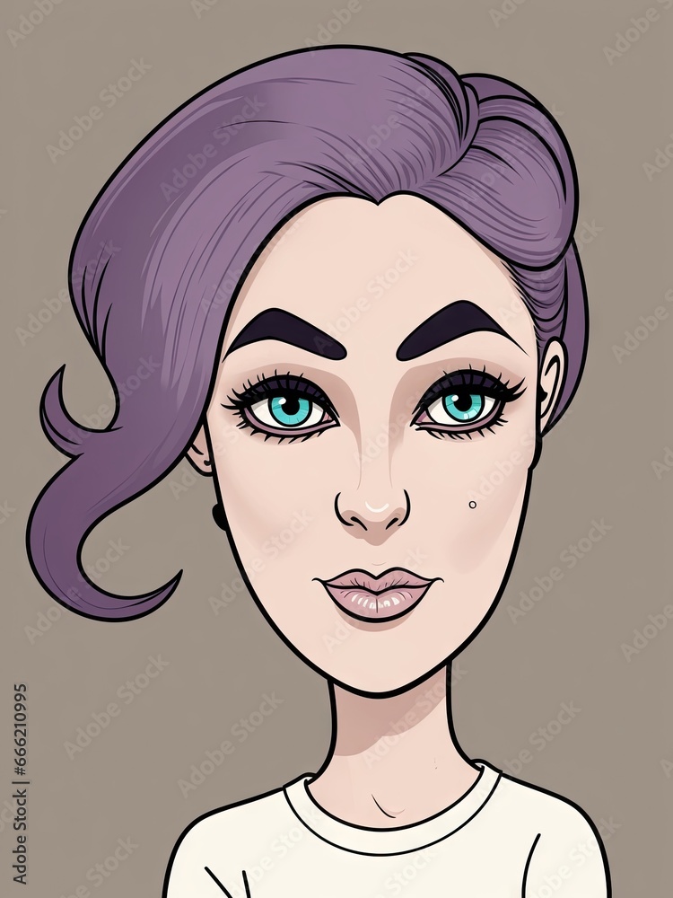 a woman with purple hair and blue eyes wearing a white shirt. generative ai a woman with purple hair and blue eyes wearing a white shirt. generative ai