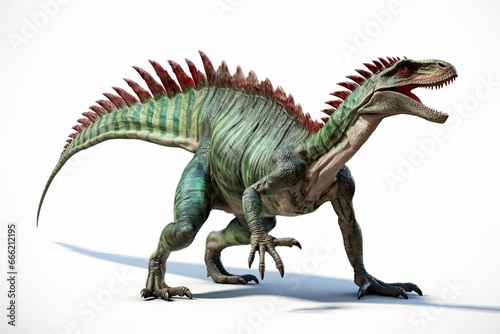 A spinosaurus on a white background. One of the largest carnivorous dinosaurs. Cretaceous 3D rendering. Generative AI