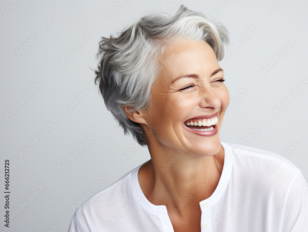A portrait of a smiling character showing teeth
A portrait of a smiling character showing teeth