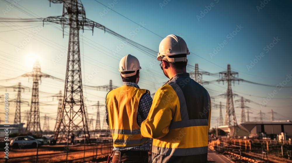 Electrical engineer working about electricity production high voltage ...