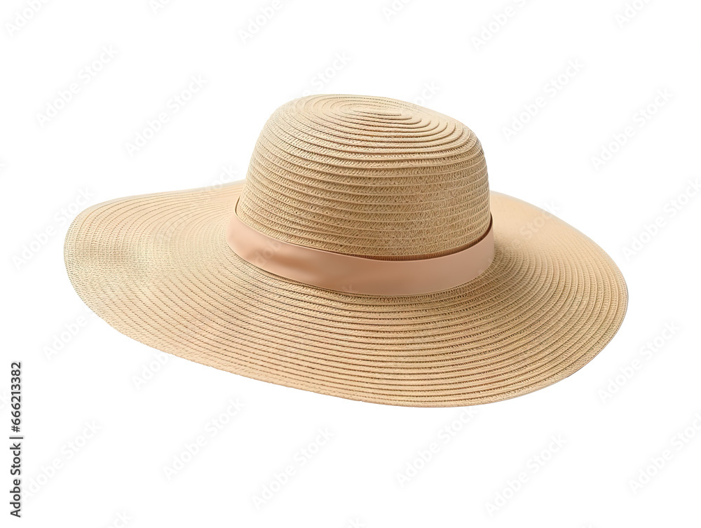 Stylish Summer Sun Hat with Ribbon on Transparent Background. Stylish Summer Sun Hat with Ribbon on Transparent Background.