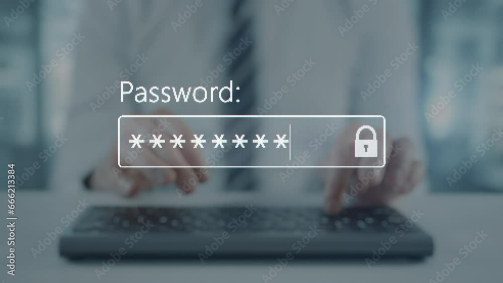 A user enter a password to website form box in internet browser by keyboard. Hacker hacking a personal banking account password on a computer screen. Typing password on login page. Entry pin code