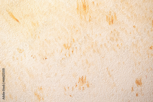 Cat footprints or paw prints stains on concrete wall. Grunge and rough surface. Background and backdrop of dirty cement wall. Red soil stains on the wall.  photo