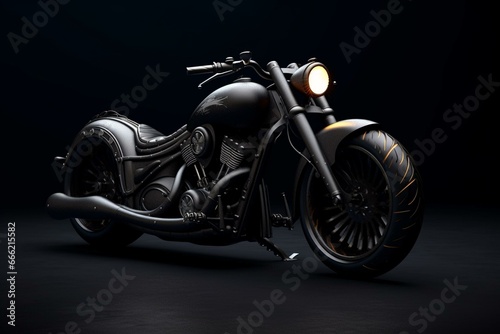 Stunning black bike 3d model on a dark backdrop. Generative AI