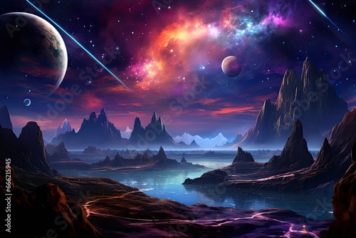 Space landscape with planets and stars 