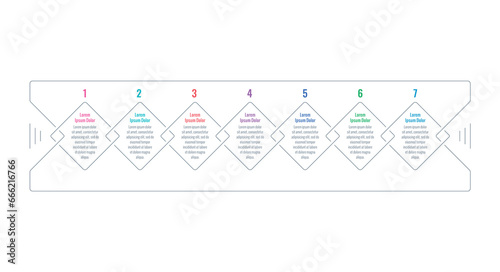 seven steps infographic template. outline squares, connected squares informational template. internet, business, web, annual report, magazine infographic template