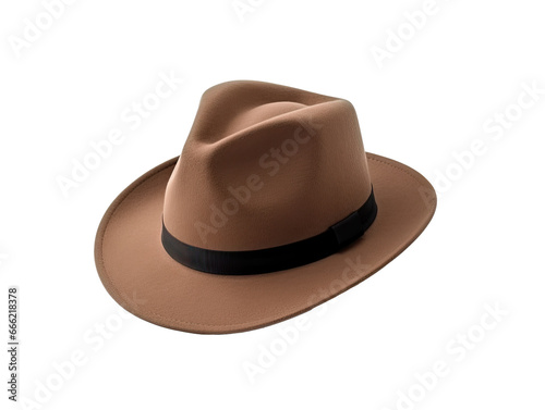 Brown Fedora Trilby Hat on Transparent Background.