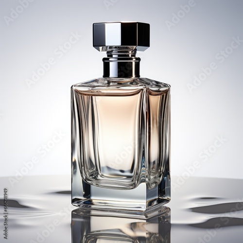 Male perfume bottle on white background, close up, studio mock up view