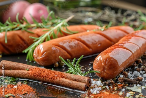 4K Image: Grilled Sausage Infused with Savory Spices and Fresh Herbs