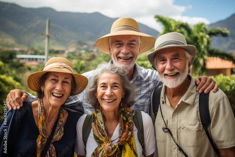 photo of cheerful elderly tourists